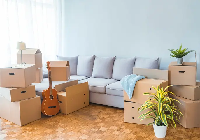 Sala de estar con cajas