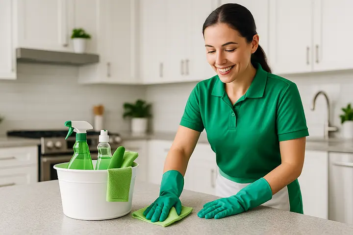 Profesional de limpieza sonriendo